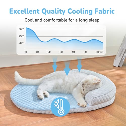 Summer Cat Cooling Mat Cooling Mat for Cats with U-Pillow | Cooling Soft and Comfortable Washable Removable Non-Slip Bottom - color: Blue against Grey