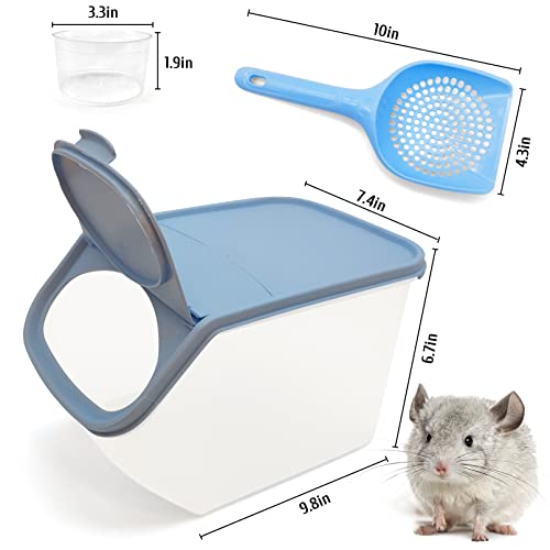BNOSDM Chinchilla Sand Bath Container Chinchilla Dust Bath Tub Transparent Hamster Toilet Shower Room Plastic Hamster Bathroom Kit with Sand Cup&Scoop for Gerbil Hedgehog Squirrel (Blue) - color: Blue