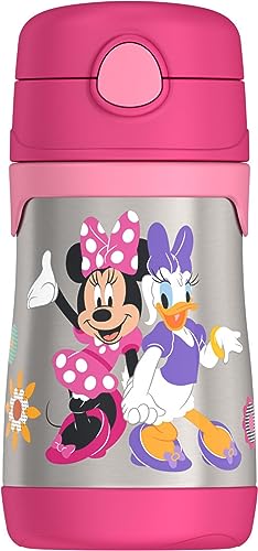 THERMOS Vacuum Insulated Stainless Steel 10oz Straw Bottle, MINNIE MOUSE - color: Minnie Mouse, size: 10 Ounces
