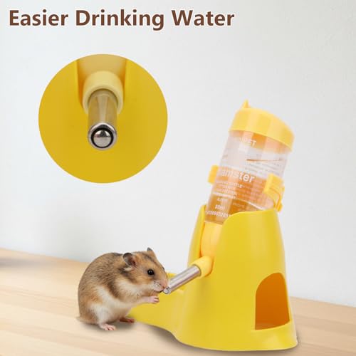 Litewoo 3 in 1 Hamster Water Bottle Small Animal Water Bottle with Food Container Base Hut Hanging Pet Automatic Feeding Drinking Dispenser for Dwarf Hamster Rats Mouse Gerbil Mice - color: Yellow, size: 80ml
