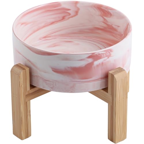 Raised/Elevated Ceramic Dog Bowl for Small Medium Sized Breeds,Dog Food Water Bowl with Stand,6 in Non Slip Heavy Pet Feeding Dish 3.6 Cups/ 850 ml /28 OZ Marble Pink - color: Marble Pink, size: 6 in