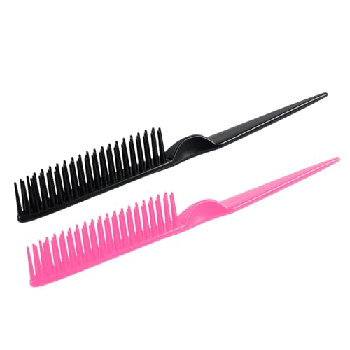 SIMPOR 3 Row Hair Comb for Natural Detangling, Hair Styling Brush, Nylon Bristle Unbraider Teasing Rat Tail Comb for Women Men Black and Pink - color: Black and Pink