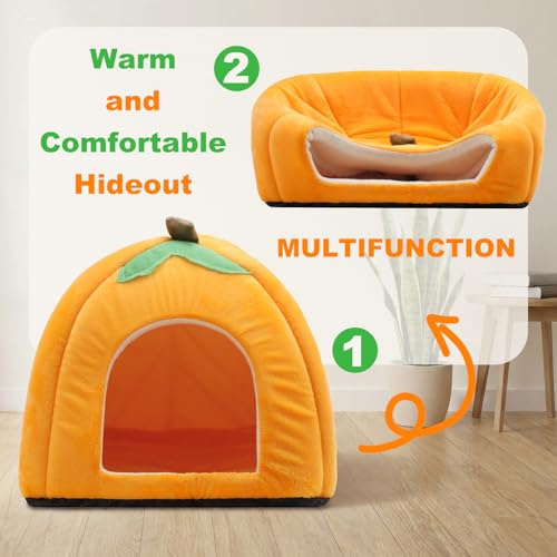 Guinea Pig Hideout for Small Animals Bed with Warm Fleece, Pet Cushions,Sleeping for Pet/Ferret/Chinchilla/Bunny Pumpkin - color: Orange
