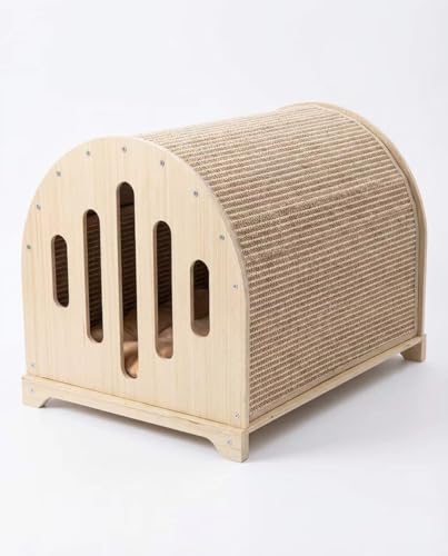 Modern Cat House for Indoor Cats, 2-in-1 Cat Scratcher Lounge with Cozy Cushion, Wooden Furniture Style Cat Condo Bed for Cats & Kittens