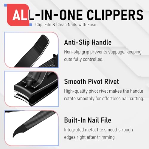 firiKer Nail Clippers with Nail File,Fingernail Clipper,Toe Nail Clippers | Nail Clipper Set (Black), Large for Toenails,Small for Fingernails, Used Separately, Ideal Gift for Men and Women - color: Black