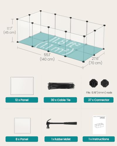 SONGMICS Pet Playpen with Floor, Small Animal Pen, Pet Fence Indoor, DIY Plastic Enclosure for Hamsters, Rabbits, Hedgehogs, Ferrets, 56.3 x 28.7 x 18.1 Inches, White ULPC02W - color: White, style: 20 Panels - 56.3"L x 28.7"W x 18.1"H