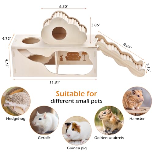 3-in-1 Hamster cage Accessories with Wave Climbing Ladder, Cloud nest, Small House, Maze Tunnel, Suitable for mice, Sand Rats, Hairy Footed mice, Golden Bears, Dwarf Hamsters, Small Pets Toys