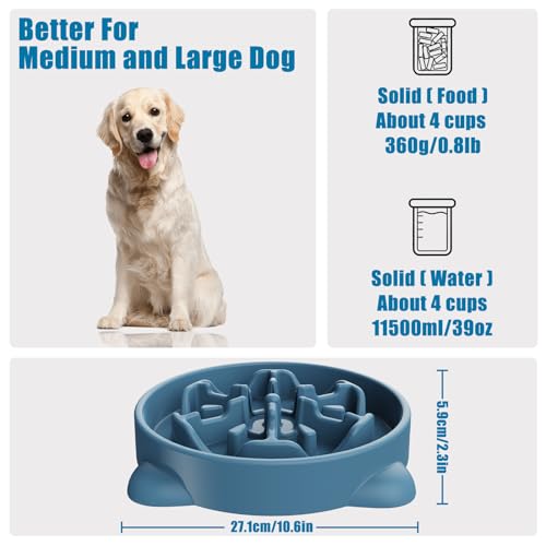 Slow Feeder Dog Bowls Large Breed, Dog Food Bowl Large Anti-Choking Bloat Stop Puzzle Healthy Eating Bowl (Blue, 4 Cup) - color: Blue, size: 4 Cup