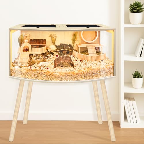 Prolee Hamster Cage with Curved Design,Chew Proof Wooden Hamsters Enclosure with Leg Stand and Openable Top or Gerbils,Hamster Habitat - size: 40.0"L x 20.0"W x 20.0"H