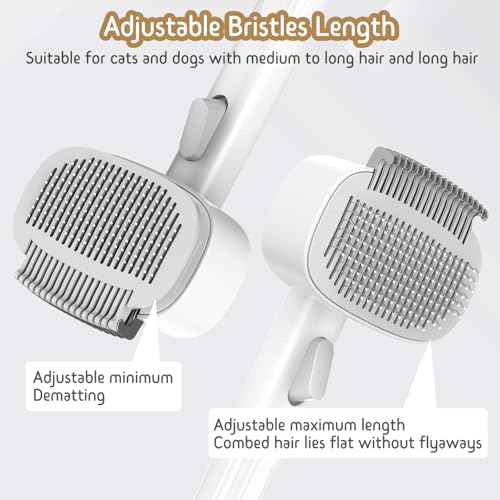 Dog & Cat Brush for Shedding, 2-in-1 Self Cleaning Deshedding Brush | Adjustable Bristle Length with Dematting Comb Skin Friendly Fur Shedding Removal Tool for Long Medium Long Hair Pets (Grey) - color: Gray