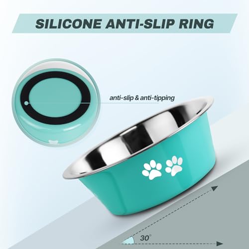 Stainless Steel Dog Bowls, Nonslip Rubber Bottom No Spill Proof Skid Metal Insulated Dog Bowls for Large Medium Small Breed Dogs (Green, 3.6 Cups/29 OZ) - color: Green, size: 3.6 Cups/29 OZ