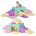 MU ‌Soft Climbing Toys for Toddlers, 7-Piece Baby Soft Foam Climbing Blocks, PU Leather Gym Climb and Crawl Activity Play Set, Indoor Climbing Toys for Kids and Children, Pink - color: Pink