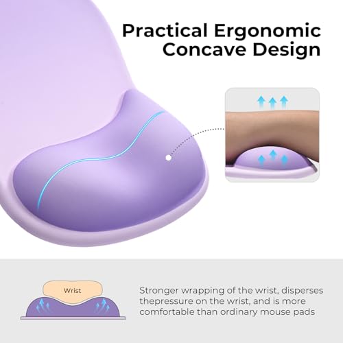 EooCoo Mouse Pad with Gel Wrist Rest, Ergonomic Mousepad Wrist Alignment | Middle Concave Design for Natural Wrist Alignment, Non-Slip Base Mousepad, Carpal Tunnel Relief, Office Desk Accessories - color: Purple