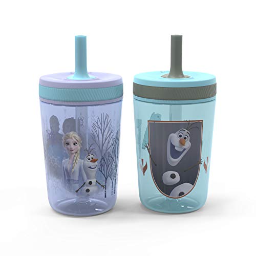 Zak Designs Disney Frozen II Movie Kelso Tumbler Set, Leak-Proof Screw-On Lid with Straw, Made of Durable Plastic and Silicone, Perfect Bundle for Kids (Frozen 2 Olaf, 15 oz, 2pc Set) - color: Frozen 2