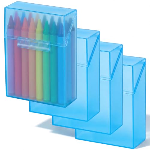 Clabby 4 Pcs Clear Plastic Crayon Boxes Hold 24 Count, Blue | Organizer Box, Case, Colorful, Portable Storage Holder with Snap Lid, for Boys Girls Kids School Classroom Home Art Supply - color: Blue
