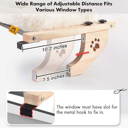 AMOSIJOY Cat Sill Window Perch Sturdy Hammock Window Seat with Cushion Bed Cover, Wood & Metal Frame for Large Cats, Easy to Adjust Cat Bed for Windowsill, Bedside, Drawer and Cabinet(Cushion Bed) - color: White, size: 24.4''L X 15''W