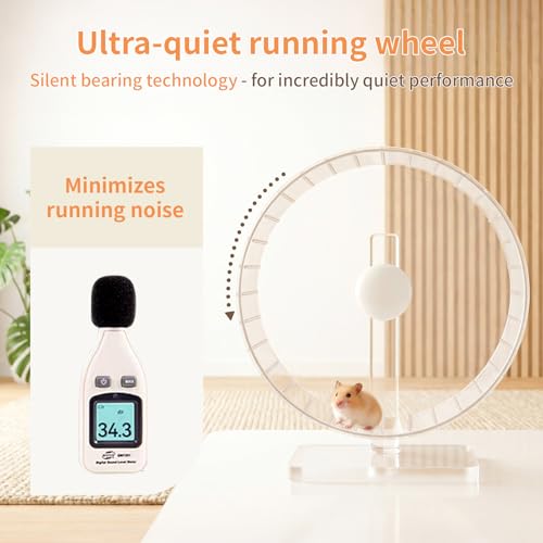 11" Silent Hamster Wheel - Clear Running Wheel | 11" large welfare size, textured grip track, quiet dual bearings, heavy-duty stable base, adjustable stand - size: Large【11 Inch】