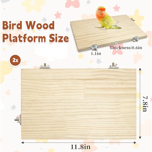kathson 11.8 x 7.8 Inches Large Bird Perch, 2 PCS Natural Wooden Parrot Stand Platform, Parakeet Rectangle Stand Perch Shelf, Cockatiel Corner Shelf for Conure Budgie Cockatoo Macaw African Grey - size: 11.8x7.8in,2PCS