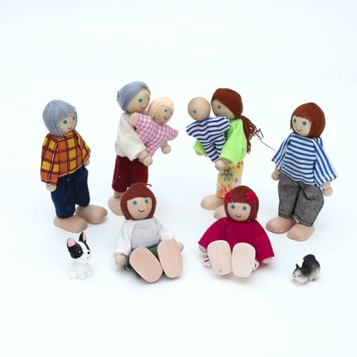 ONEST 10 Pieces Wooden Dollhouse Family Set Mini People Figures Sets Dollhouse Dolls Wooden Doll Family Pretend Play Figures Accessories for Pretend Doll House - style: Household Style