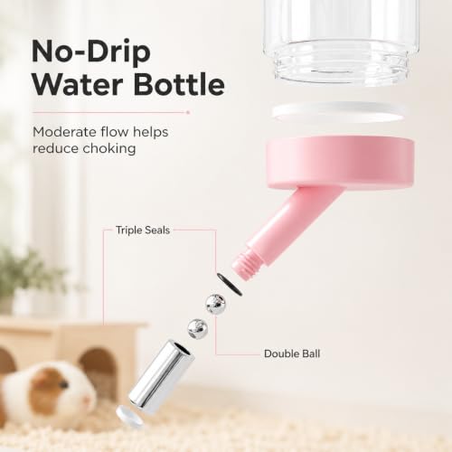 Hamster Water Bottle No Drip, 4oz Glass Small Animal Water Dispenser, White | Leakproof Guinea Pig Water Bottle with Adjustable Stand for Glass Tank, Cage, Habitat, for Hamster Gerbil Chinchilla Hedgehog - color: White