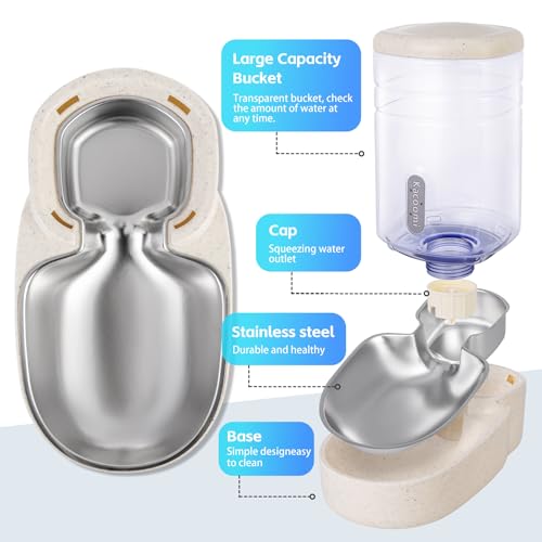 Automatic Cat Feeder and Water Dispenser with Stainless Steel Bowl Gravity Food Feeder and Waterer Set for Small Medium Dog Puppy Kitten 1 Gallon x 2(Beige) - color: Stainless Steel-Beige