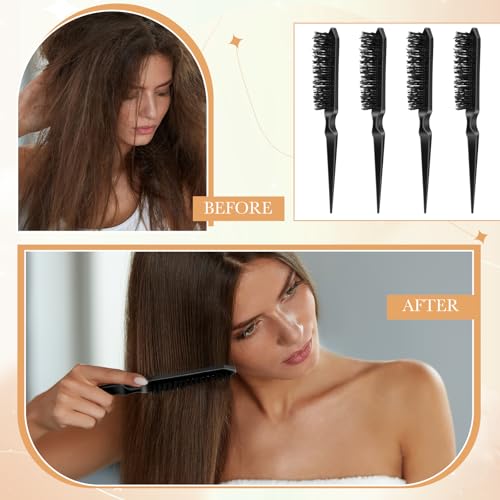 Yaomiao 6 Pack Teasing Brushes 3 Row Combs,Black | Nylon Bristle Tool for Women Styling, Back Combing Root Lifting Fine Hair Volume, Scalp Massage, Salon Home Use - color: Black