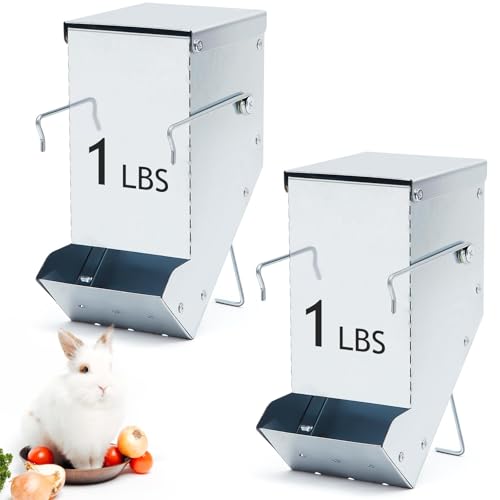2 Pcs Rabbit Feeder for Cages Small Animal Food Pellet Dispenser with Lid Metal Chicken Grit Oyster Shell Squirrel Feeders Outside(3.2 Inches,Mesh Bottom,Silver) - color: Silver, size: 3.2 Inches, style: Mesh Bottom