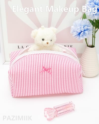 PAZIMIIK Cozy Makeup Bag for Women,Zipper Cosmetic Pouch,Stripe Candy Pink | Soft Cosmetic Organizer for Makeup,Skincare,Toiletries,Daily Beauty Essentials,Purse,On-the-Go,Bridesmaid Gifts - color: Stripe Candy Pink