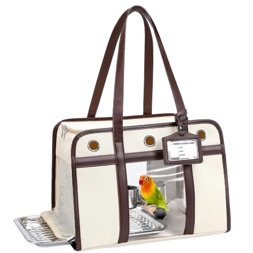 Sanmoncare Airline Approved Bird Carrier for Parrots, Travel Bird Cage | Carrier for Cockatiels Conures Small Birds, Portable Pet Carrier Bag with Removable Tray, Breathable Mesh Windows, White - color: White