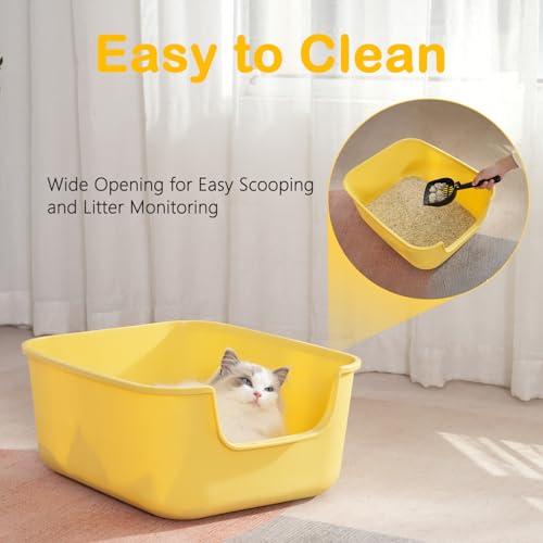 Large Cat Litter Box with High Sides,Cat Boxes for Indoor Cats,Cat Litter Pan for Kitty,Litter Box with Low Entry,Easy to Clean,Anti-Splashing (Green) - color: Green