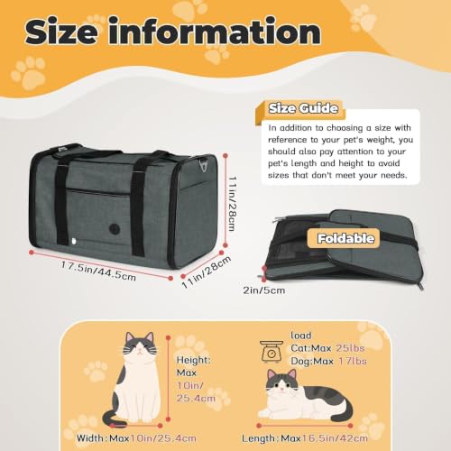 YUDODO 25lbs Cat Carrier Lightproof Soft Sided Pet Carrier for Large Cat | Airline Approved, Lightproof Breathable Design, Side Pockets, Durable Mesh, Foldable and Portable, Grey green - color: Grey green