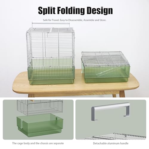 304 Stainless Steel Travel Bird Cage, 17 Inch Foldable Carrier for Conures Cockatiels Grey Parrots Caiques, with Aluminum Handle Perch (Green, Large Birdcage) - color: green