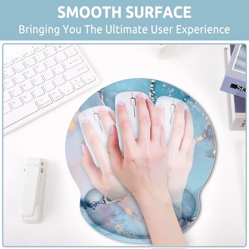 KONVINIT Ergonomic Mouse Pad with Wrist Rest, Small Mousepad with Non-Slip Rubber Base and Smooth Surface, Blue Mouse Pads for Desk, Office Desk Accessories - color: Green Marble