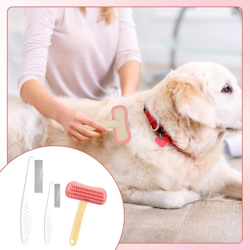 3Pcs Rabbit Brush Bunny Grooming & Flea Comb, Practical Animal Brush for Groomings, Soft Silicone Small Animal Massage Comb, Bunny Grooming Kit Suitable for Cats Puppies & Other Pets - color: 1pc/pink-Flea brush