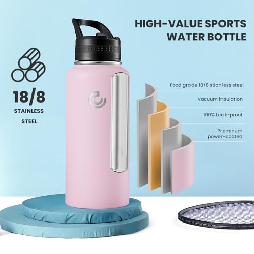 COKTIK 32oz Sports Water Bottle, Stainless Steel Water Bottle for Insulated, Reusable Travel Bottle, With Straw, With Handle Grip for Easy Carrying, Suitable for Cycling, Outdoor Vacations(Blush) - color: Blush, size: 32 Ounces