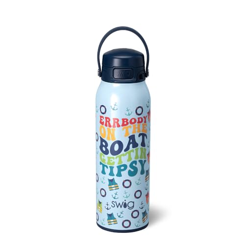 Swig Life 32oz EZ Fill Water Bottle with Straw Lid, Errbody on the Boat | Leakproof Lid - Double Wall Insulated Stainless Steel - Lid, Straw & Lock - Cup Holder Friendly - Dishwasher Safe - color: Errbody Boat, size: 32 Ounces