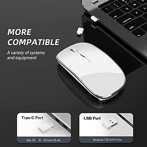 Halpilt Wireless Mouse Chargeable Portable Silent USB-A and Type-C Dual Mode 3 Adjustable DPI for Laptop, PC (Q23S White) - color: white
