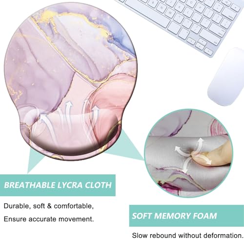 Mouse Pad with Wrist Support, Ergonomic Mouse Pad with Memory Foam Wrist Rest Cushion, Non-Slip Rubber Base Gaming Mice Pad for Home Office Computer Laptop, Pink Marble - color: Pink marble