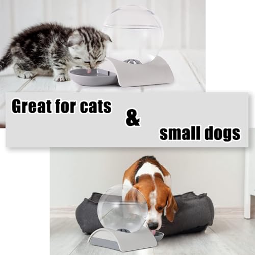 Pet Water Dispenser, 2.8L Automatic Gravity Cat Water Dispenser for Cats, Dogs & Rabbit, Detachable Cat Dog Water Dish Feeder with Spherical Waterer Bubble, Grey