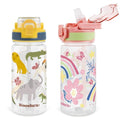 Kids Water Bottle for School, 16 Oz Plastic Water Bottle, 2 Pack | Silicone Spout, Pop-Up Cover, BPA Free & Dishwasher Safe, Woodland Animals & Flower - color: Woodland Animals/Flower, size: 16.2 Ounces