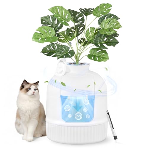 Feandrea Plant Cat Litter Box Enclosure with Artificial Plant, Enclosed Hidden Litter Box Furniture with Door, Carbon Filter, Odor Control, Pebbles, Scoop, Brush, Cloud White UPPT006W101 - color: Cloud White
