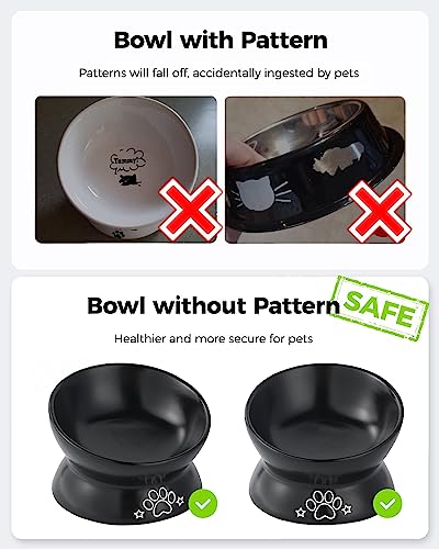 LoeJan Elevated Cat Food Bowl, 5 Oz Ceramic Raised and Tilted Water Bowl, Anti Vomiting and Protect Pets' Spines Dishes for Small Dog, Fat Faced Cat, Kitten (Black Pattern, 1 Pack) - color: Black Pattern