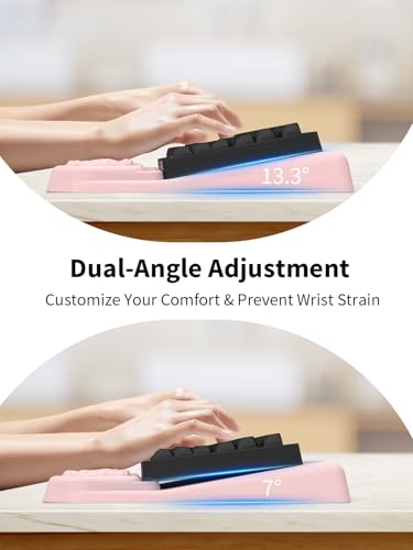 3-in-1 Ergonomic Keyboard Stand with Wrist Rest & Mouse Pad Set, Pink | Comfy Keyboard Riser Holder Soft Mousepad with Massage Design, Memory Foam and Non-Slip PU Base for Pain Relief - color: Light Pink