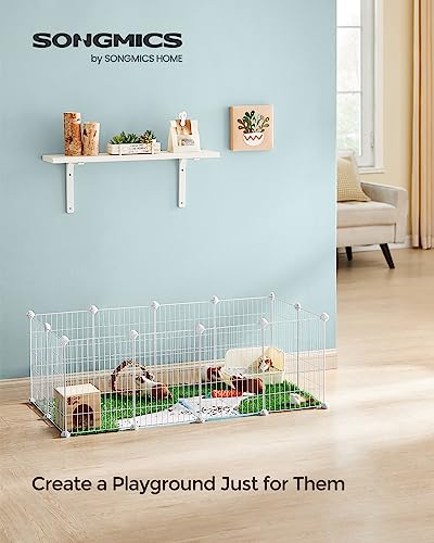 SONGMICS Pet Playpen, Small Animal Cage, Pet Fence with Cable Ties, DIY Metal Enclosure for Guinea Pigs, Hamsters, Rabbits, Hedgehogs, White ULPI001W01 - color: White, size: 48.4"L x 24.8"W x 16.1"H, style: 12 Panels