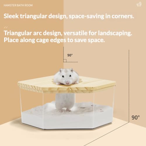Clear Acrylic Hamster Sand Bath Box with Wood Lid Pet Sandbox (D Small) | Transparent pet shower box with wooden cover easy clean digging hideout space saving corner design for Syrian Hamster - style: D Small