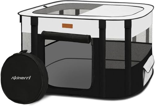 Dog Playpen - Foldable Cat Play Pens for Pubby,Kitten, Rabbit,Portable Pet Tent with Carring Bag for Indoor/Outdoor Travel Camping (Black-Large) - color: Black, style: Large