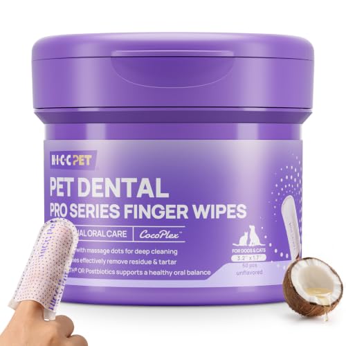 HICC PET Pro Finger Wipes for Dogs & Cats, Unscented, 50 Count | Dual-sided textured wipes for routine mouth cleaning and visible food residue, designed for convenient after-meal cleanup - color: Pro Unscented, size: 50 Count (Pack of 1)