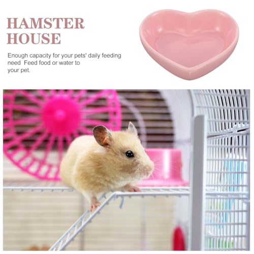 UKCOCO Heart Shaped Ceramic Pet Bowl 3.14X2.75X0.98In Non-Tip Small Animal Food and Water Dish for Hamsters Guinea Pigs Hedgehogs Gerbils - Smooth Surface Pink Porcelain Feeder