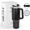 40 oz Tumbler with Handle and Straw, 100% Leak-Proof Travel Mug, Stainless Steel Double Wall Vacuum Insulated Coffee Cup Keeps Cold For 34 Hours, Full Black Leopard - color: Full Black Leopard