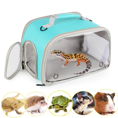WEVONIGU Scratch-Resistant Bearded Dragon Backpack Foldable Gecko Carrier Ventilation Travel Bag with Clear View Window Dual Carry Cage Options for Travel Hiking & Vet Visits - color: Green, size: 8.0"L x 7.0"W x 5.0"H